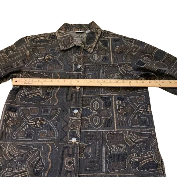 Chicos Size 1 Embroidered Beaded Thick Jacket Unique Trendy Pattern Abstract - Picture 5 of 10